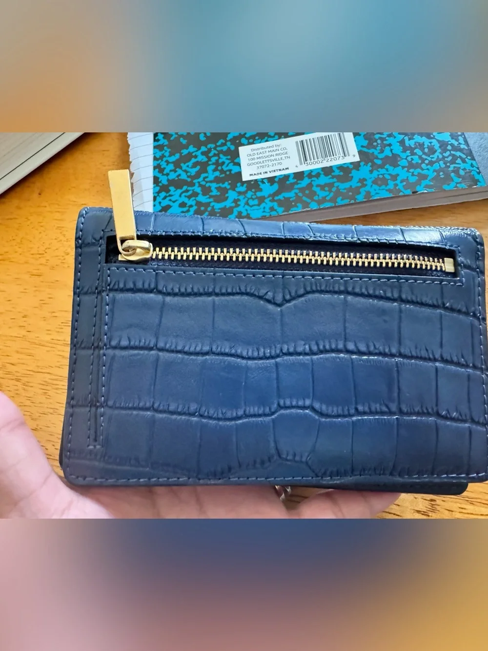 Tory Burch Croc-Embossed Wallet in Deep Blue with Gold Logo